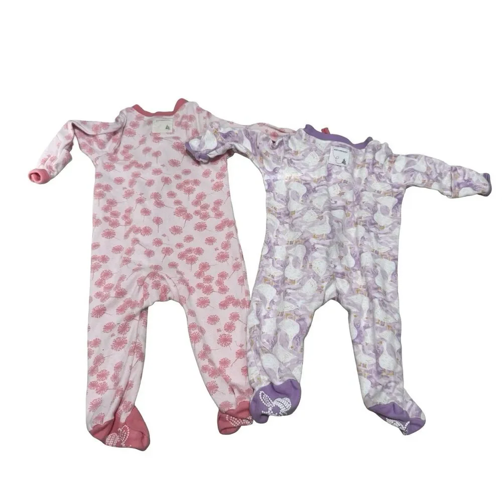 2 Burt's Bees Baby cotton Footed Coverall sleeper-0-3 months Purple Goose Pink